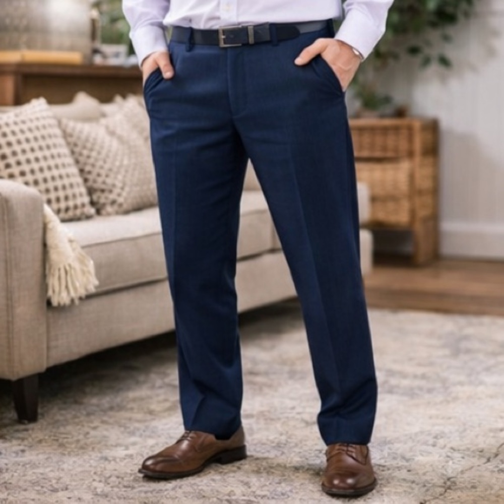 Perry Ellis Blue Dress Pants Size 38‎ Straight Leg Flat Front